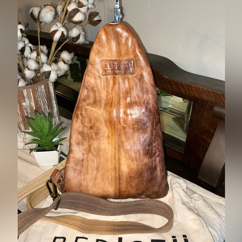 Bed Stu Leather Andie Sling Backpack Cafe Latte Retail $260 - Picture 2 of 12